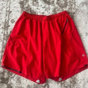 Mens Lululemon solid red lined 7 inch inseam running shorts